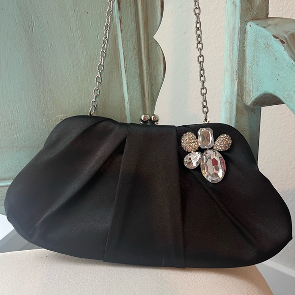 Black Cocktail Mini Satin Formal Prom Handbag Purse w/Chain 🖤 - Picture 1 of 6